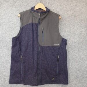 Orvis Hybrid Wool Fleece Vest Men M Blue Gray Logo Windproof Hunting Performance